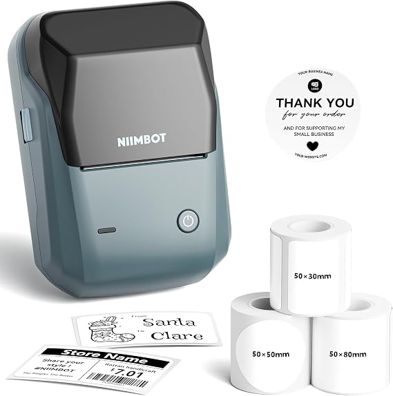 NIIMBOT B1 Label Maker Machine with 3 Tapes, Blue | 2 Inch Portable Sticker Printer for Home, Office, School Small Businesses, Clothing, Logo, Jar, Bakery, Work with Phones & PC