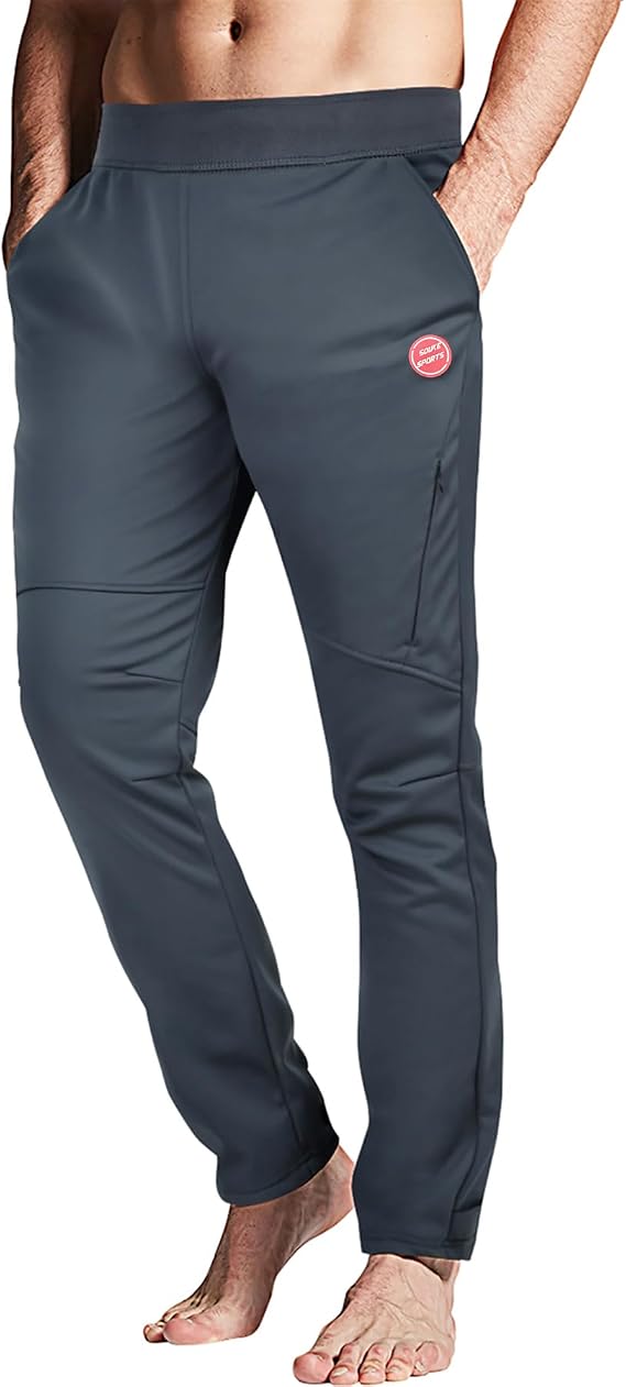 Souke Sports Men's Winter Cycling Pants Windproof Thermal Fleece Bike Pants | Softshell Breathable Fabric, Water Resistant, Running Hiking Skiing, Stretch Knee Design, Ankle Zippers, Reflective