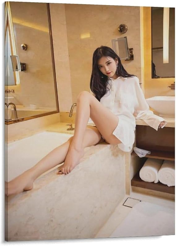 Asian Hot Girl Poster Canvas Wall Art Sexy Girl No Bra Bathing in Tub Bedroom Decor Room Decor Dining Room Decor, Bedroom Art, Wall Decor Living Room,Frameless 12x16inch
