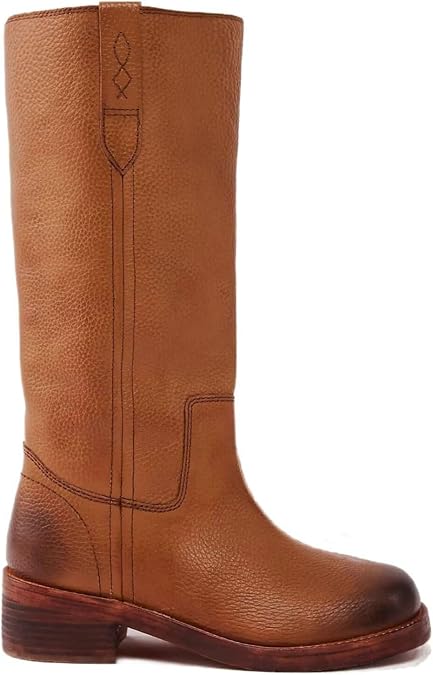 Agodor Vintage Knee High Boots for Women, Square Toe Banane Long Riding Boots Chunky Block Heel Comfortable Wide Calf Pull On Campus Boot