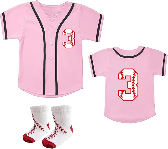 BAICAIYU Baby Baseball Jersey and Socks 2pcs Set Birthday Outfit Boys and Girls 2-4 Years Old Toddler Softball Shirt