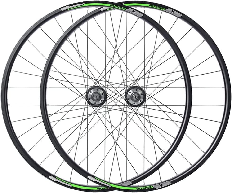 Mtbディスクブレーキホイールセット 27.5インチ マウンテンバイクリム クイックリリース フロント/リアホイール 32hハブ 7/8/9/10スピードカセット対応 カラー：グリーン、サイズ：27.5インチ