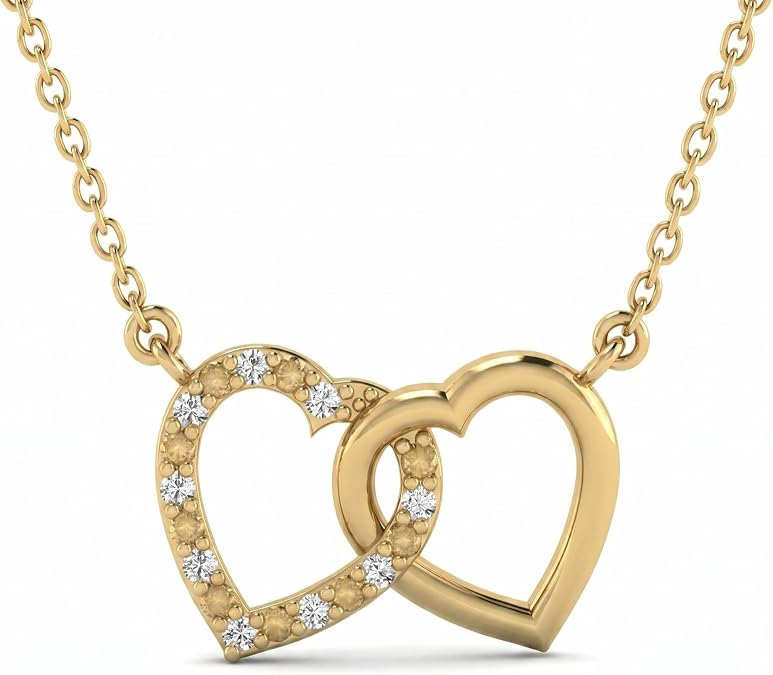 Gelin Diamond Double Hearts Necklace 14K or 18K