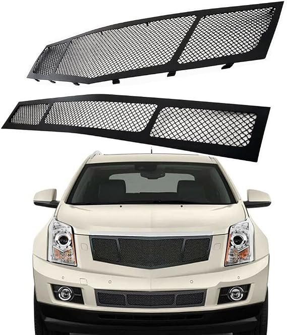 Stainless Steel Mesh Grille Grill Insert Combo Compatible with 2010 2011 2012 2013 2014 2015 Cadillac SRX (Upper+Lower+Black)