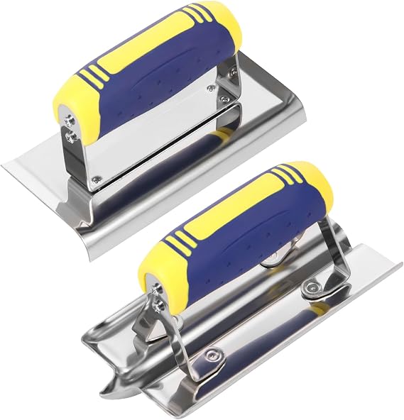 2Pcs Concrete Edging Trowel, Stainless Steel Concrete Tools Set for Shaping Steps & Verges, Rustproof Flat Finishing Trowel Plus Edger and Groover Set with Nonslip Handle(Set 2)