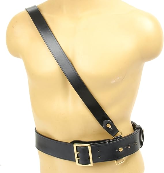 IMA British Sam Browne Belt & Shoulder Cross Strap in Black Leather with Brass Fixtures