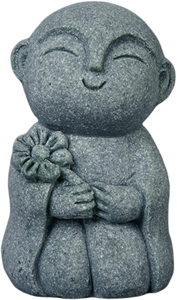 livelyfish Japanese Buddha Figurines Bosatsu Feng Shui Praying Monk Statue Sandstone Happy/Smiling Miniature Figurine Ornament for Fish Tank Aquarium Home Garden Decoration, 2