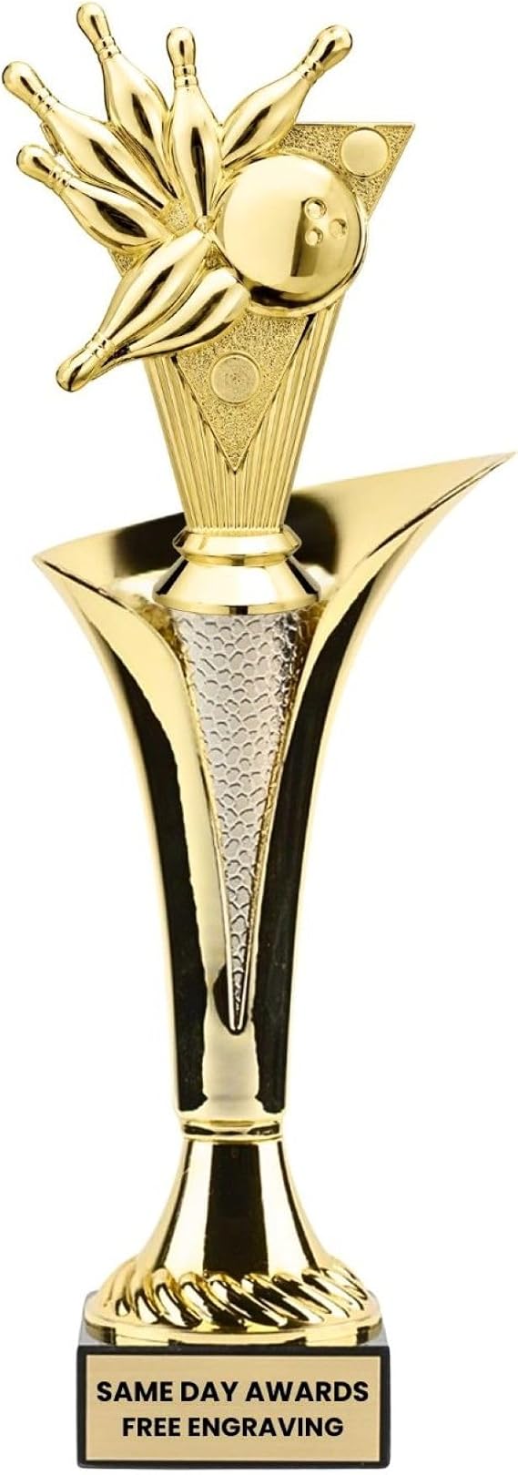 Typhoon Bowling Explosion Trophy | Free Engraving, Gold Cup, Marble Base, 3 Lines Engraved Text, Unisex Award