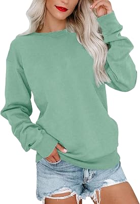 Womens Casual Sweatshirt Long Sleeve Crew Neck Cute Pullover Tunic Loose Fit Tops Casual Lightweight Shirts
