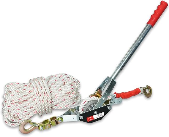 YATOINTO Rope Puller 1-1/2 Ton 3300 lbs Capacity with 100' of 0.6" Diameter Rope 2 Hook Come Along Winch Heavy Duty Ratchet Power Puller Tool for Moving Boats