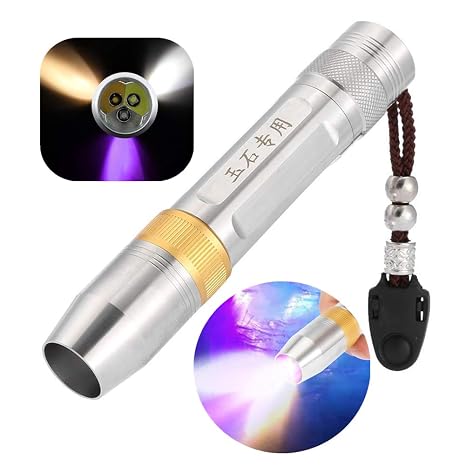 LED Flashlight Torch, 3Colors Ultra Violet White Yellow Flashlight Torch Lamp Handheld Light Jade Appraisal Light Detector Lamp for Jewelry Appraisal