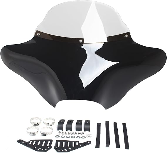 Universal Motorcycle Front Batwing Fairing Windshield Windscreen Compatible with Harley Touring Softail Yamaha Suzuki Honda , Black+Clear