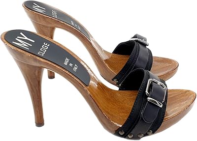 Kiara Shoes Summer Clogs with Black Upper Heel 12 cm -Made in Italy - MY744 NERO