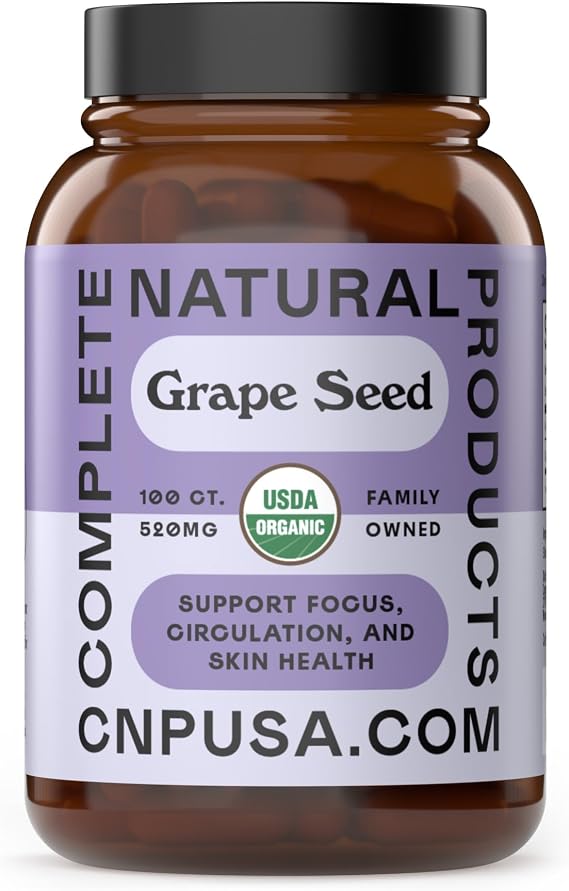 Organic Grape Seed Capsules 520mg, 100 Count Polyphenols & OPC Antioxidants