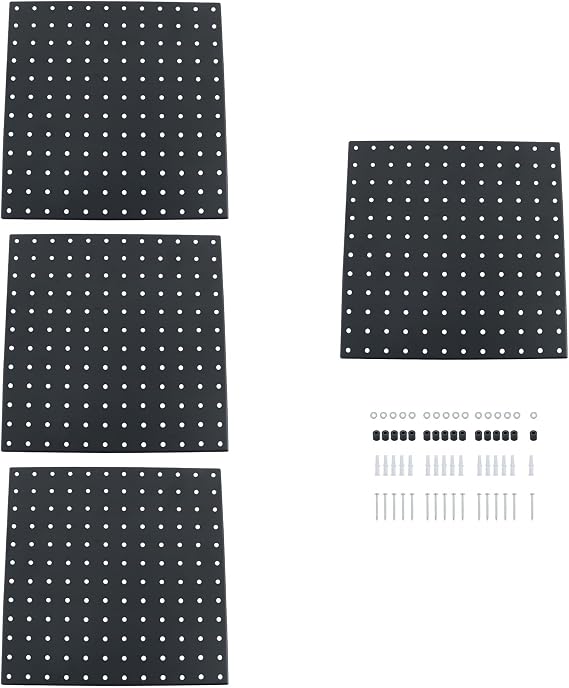 Peg Board, 4 Pack Metal Pegboard Panels, 12 X 12 Black Peg Board for Walls, Workbench, Shed, Kitchen and Craft Room