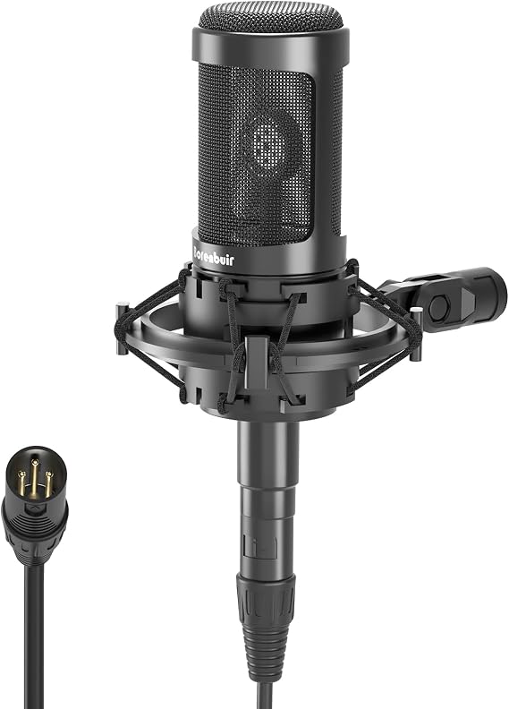 Mic for Asmr, for Audio Interface Cardioid Condenser Microphone XLR, Studio Recording microfono condensador with Shock mounts and Microphone Cable for Podcasting Music Voice-Over