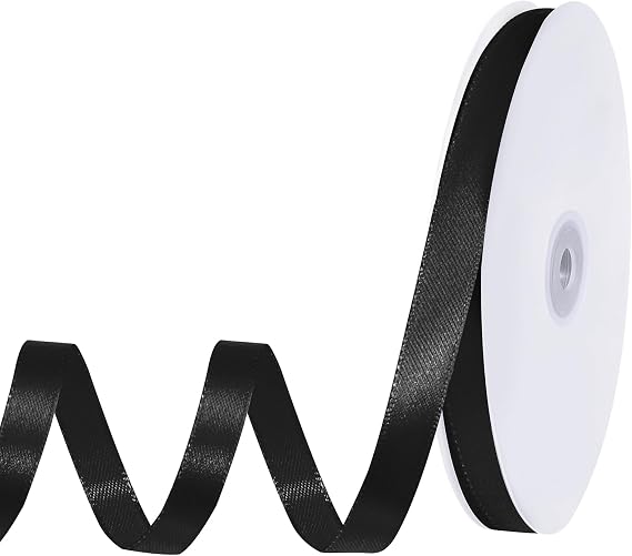 woric 120 Yards Black Satin Ribbon 3/8 Inch Thin Black Bows