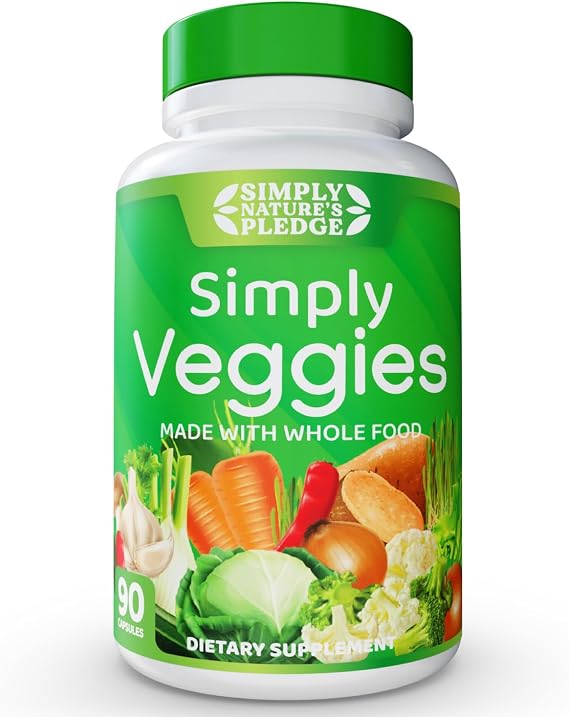 Simply Nature's Pledge Vegetables Superfood Supplement, 30 Day Supply | Whole Food Superfoods, Packed with Beta Carotene & 18 Different Veggies, Soy Free, Third-Party Tested