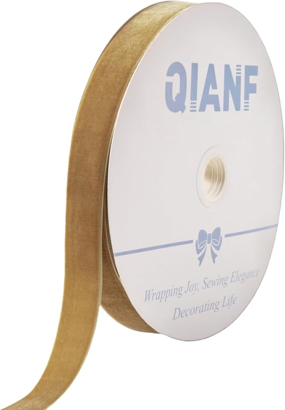 QIANF Vintage Khaki Velvet Ribbon, 1 Inch X 25Yd