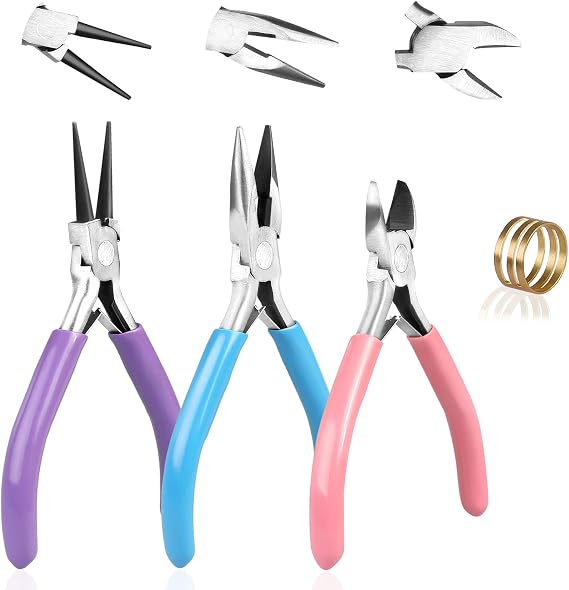 Jewellery Pliers Set of 3 Mini Pliers with Jump Ring Opener Needle-nose pliers round pliers wire pliers - for DIY crafts jewellery making jewellery repair accessories