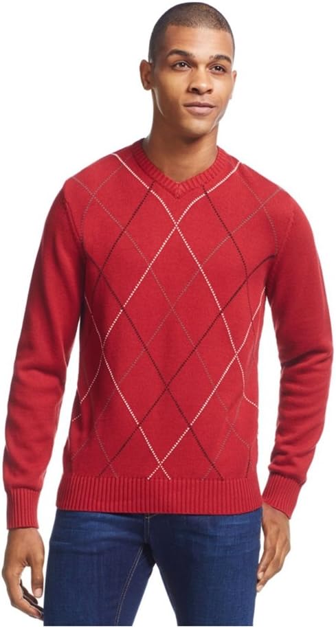 Geoffrey Beene Mens Harlequin Pullover Sweater, Red, Big & Tall, 2XLT