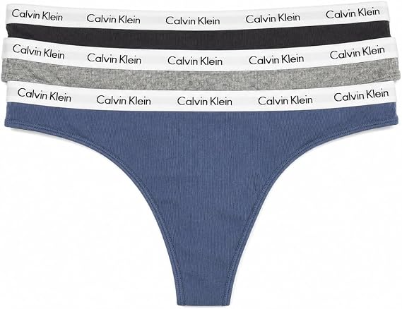 Calvin Klein Women's Ribbed Cotton Thong Panty, Logo Waistband, 3 Pack