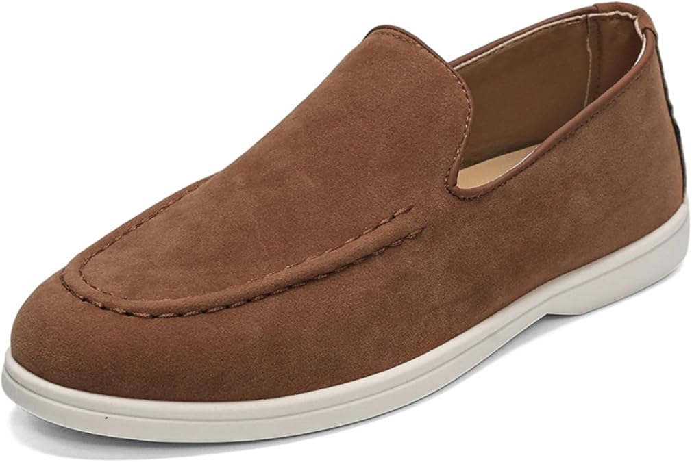 Men's Suede Loafers Slip-On Driving Shoes Hand-Stitched Round Toe