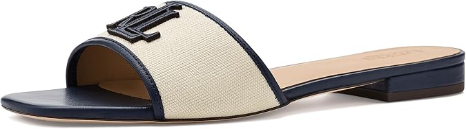 Lauren Ralph Lauren Everley Leather-Trim Canvas Slide Sandals