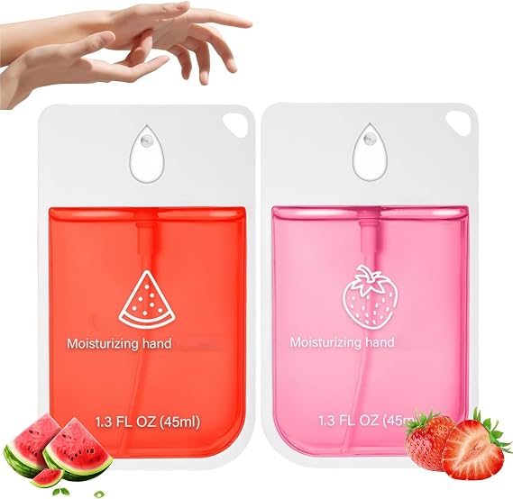 2PCS Hydrating Hand Sani/tizer Spray,Portable Travel Size Hand Sani/tizer,Pocket-Sized H/and Sa/nitizer Spray,Power Mist Hydrating Sa/nitizer Sp/ray,On-The-Go Cleaning(Strawberry+Watermelon Flavor)