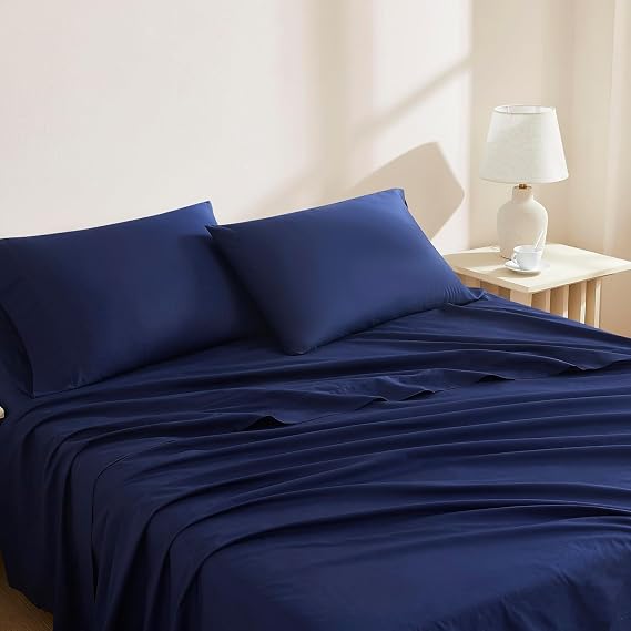 Linen Closet 100% Organic Cotton Twin Sheets Set, 3 Pieces, Navy - Percale Bed Sheets & Pillowcases Set - Up To 14" Deep Pocket Fitted Sheet - Cooling, Crisp & Breathable - For Hot Sleepers | Deep Pocket Cotton Bedding Set, Ultra Light, Cool Touch Twin College Dorm Room Sheets, Moisture Absorbent, OEKO-TEX Certified