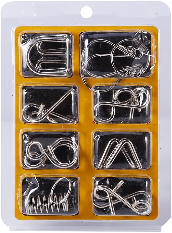 Metal Wire IQ Test Brain Teaser Mind Puzzles Game for Adults, 8 PiecesSet