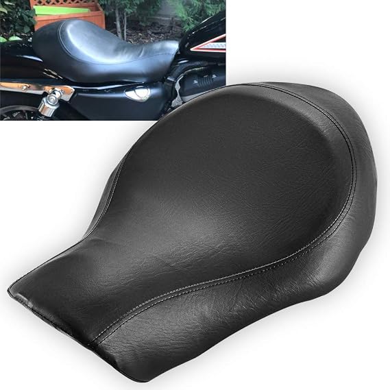 KATUR Motorcycle Seat Cushion Synthetic Leather Retro Driver Vintage Cafe Racer Solo Seat Cushion Pad Saddle Compatible with HarleyXL883N XL883L XL883X 2005-2013 (Smooth Black)