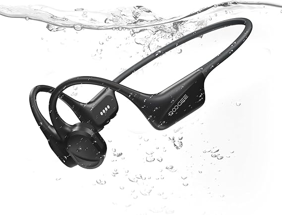 Bone Conduction Headphones, IP68 Waterproof Swimming Headphones Wireless Bluetooth 5.4, Skin Friendly Silicone, 32GB MP3 Mode, Sport Open Earphones for Underwater, Running, Cycling (Black)