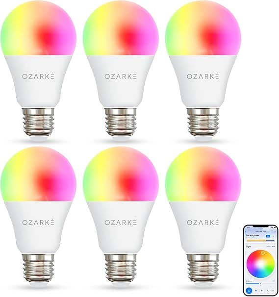 Ozarke Smart LED Bulb Smart Light Bulbs Alexa Compatible, Google Assistant, Color Changing Controlled Light Bulb 2700K-6500K RGB Dimmable (Bluetooth, 6, Count)