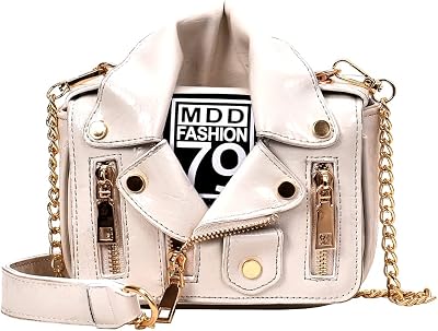 Women Crossbody Bags Chain Shoulder Jacket Bags Motorcycle Messenger Bag Leather Handbags for Girls Purse White