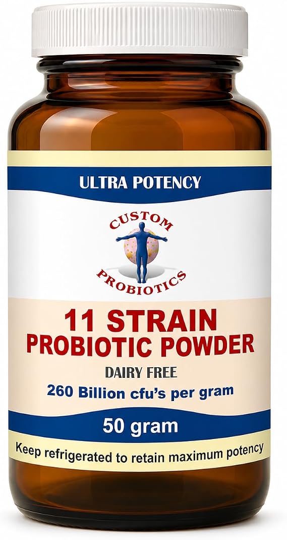 Custom Probiotics 11-Strain Powder (50 gram Bottle), 260 Billion CFU's per gram, Improve Gut and Digestive Health 11 Lactobacillus & Bifidobacterium Strains High-Potency Multi-Strain Formula