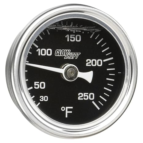 GlowShift Liquid Filled Black 250F Temperature Gauge, 1-1/2" 38mm