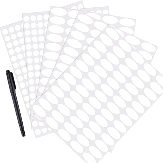 Mudder 325 Pieces Essential Oil Label Bottle Stickers White Waterproof Labels Oval-shaped and Round Oils Stickers with Marker Pen