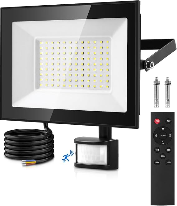 Security Lights Outdoor Motion Sensor, 100W PIR Security Light with Remote Control, IP66 Waterproof LED Motion Sensor Light Outdoor, 10000LM 6500K PIR Floodlight for Garden, Backyard, Garage