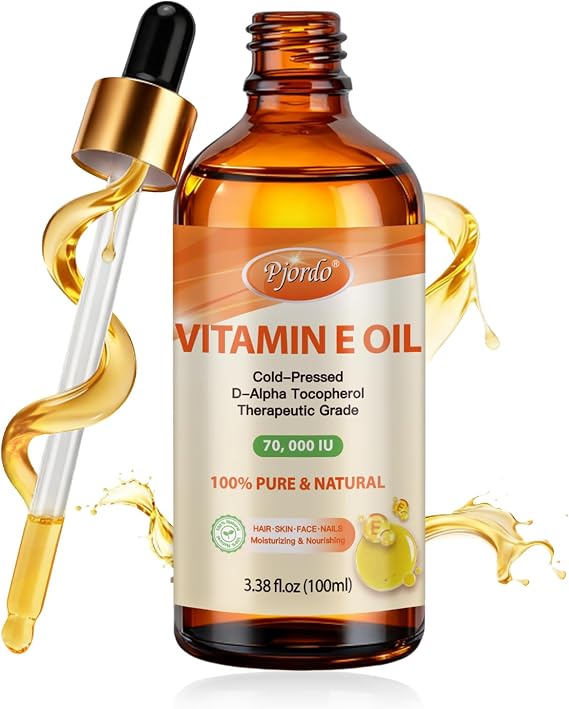 Pjordo Vitamin E Oil - 100% Pure & Natural, 70,000 IU Cold-Pressed Organic Vitamin E Oil for Skin, Face, Hair, Nails & Scars, D-Alpha Tocopherol Rich, Deep Moisturizing and Firming Skin