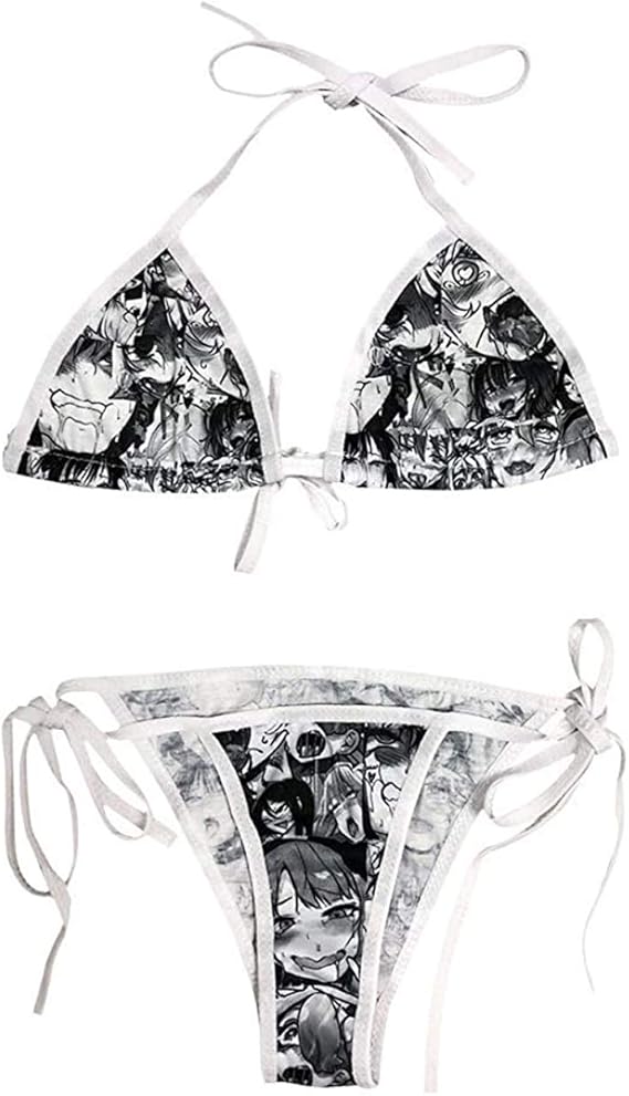 Ahegao Face String Bikini Lolita Japanese Manga Sexy Lingerie Anime Bra and Thong Set