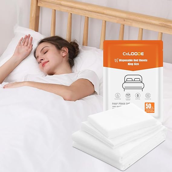 Disposable Bed Sheets Fitted Sheet King Size, Disposable Travel Sheet for Hotel with Quilt Cover and Pillowcase, Disposable Bedding Travel Bedding Disposable Sheets for Travel Hotel Hospital