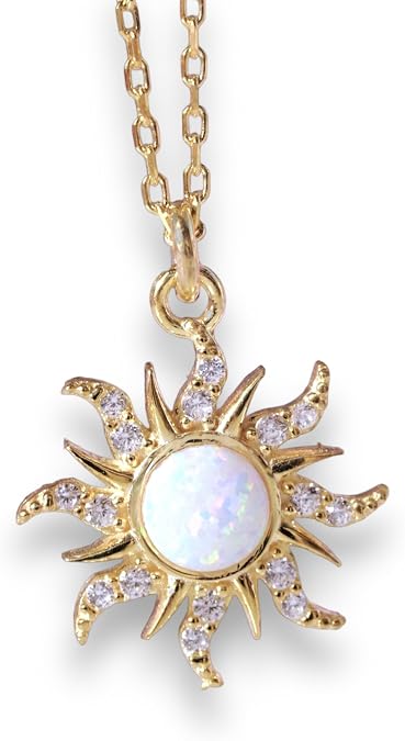 ASIK ACCESSORIES 925 Sterling Silver Sun Necklace-Tangled Necklace - Lost Princess -Cosplay Jewelry -Princess Necklace-Princess Crown Necklace -TANGLED SUN NECKLACE-Opal Stone Necklace