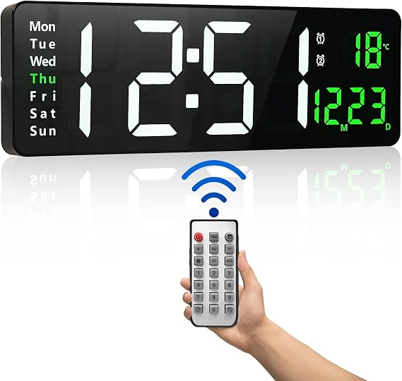 Large Digital Wall Clock,16 Inch Digital Wall Clock with Time Date Temp Week,Timer,12/24Hr, Auto-Dimming,LED Wall Clock with Remote for Living Room/Classroom/Gym/Church/Store/Garage