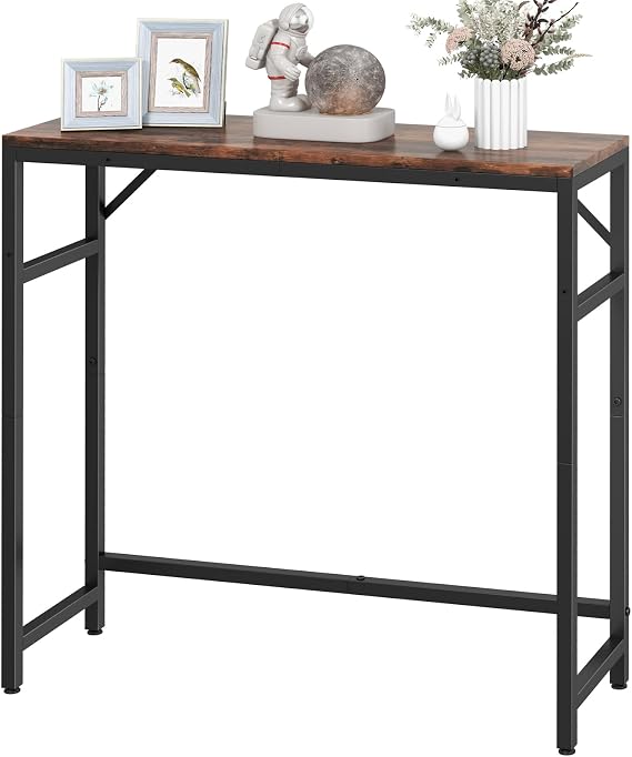 Livofloral Narrow Console Table, 75 cm Entryway Table with 2 Support Bar, Thin Sofa Table, Small Couch Table, Display Table, Side Table for Living Room, Hallway, Bedroom, Rustic Brown