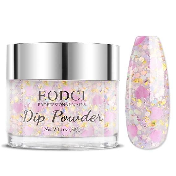 EODCI Nail Dip Powder Colors, Heart-Shaped Glitter Pink Color Dipping Powder - Nail Art Starter Manicure DIY No Needed Nail Lamp Curing Nail Color for Professionals & At-Home DIY - 1 oz