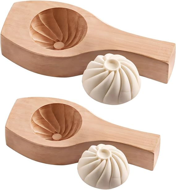 Shaping Dough Appliance, Bun Press Steamed Traditional, Large and Small, Wooden Baozi Mold Set, Dumpling Molds Handmade, 2 Pcs, Chinese Bao for Baking Kitchen Home, Simple