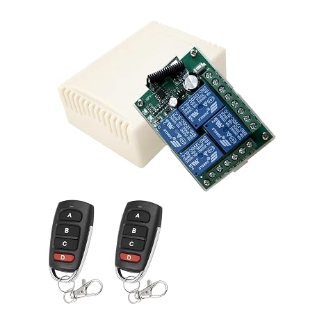 433MHz 12V 10A 4CH Wireless Remote Control Switch, DC 6-30V 4CH Wireless Remote Control Switch with Transmitter Receiver Kit for Lights, Ceiling Fan, Garage Door Opener, Gate, Car