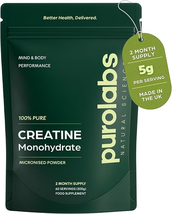 Purolabs Creatine Monohydrate Powder 300g | Unflavoured 100% Pure Micronised Creatine | Supports Muscle Growth, Recovery & Strength Performance | 60 Servings