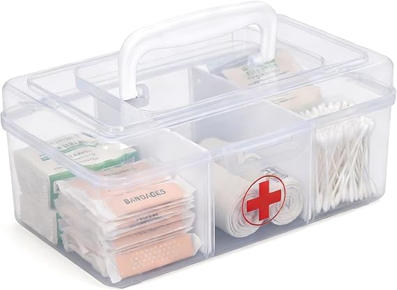 Medicine Storage Box - Detachable Dividers First Aid Box Empty, Foldable Handle Medical Box & Home First Aid Kit, Transparent Medicine Organiser for Home/Travel/Office-Type A